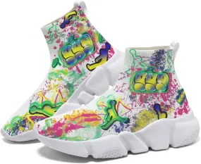 Hetios Mens Walking Shoes Graffiti Sneakers Running Shoes Sock Shoes Lightweight Comfy Breathable Multicolor