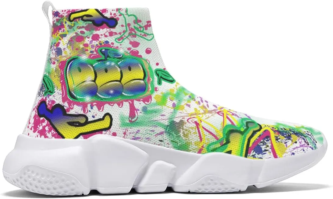 Hetios Mens Walking Shoes Graffiti Sneakers Running Shoes Sock Shoes Lightweight Comfy Breathable Multicolor