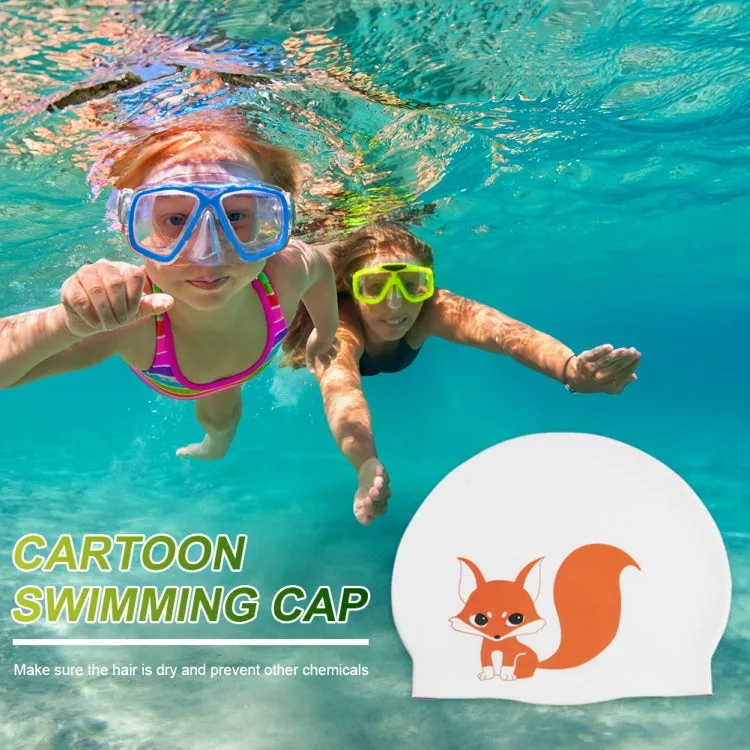 Hy08 Cute Cartoon Print Silicone Swimming Cap, Spec: Little Squirrel