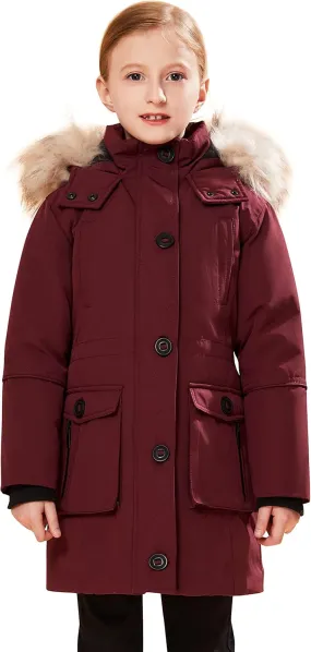 maoo garden Girls Winter Coats Heavyweight Waterproof Jacket Mid-Length Fur Hooded Parka