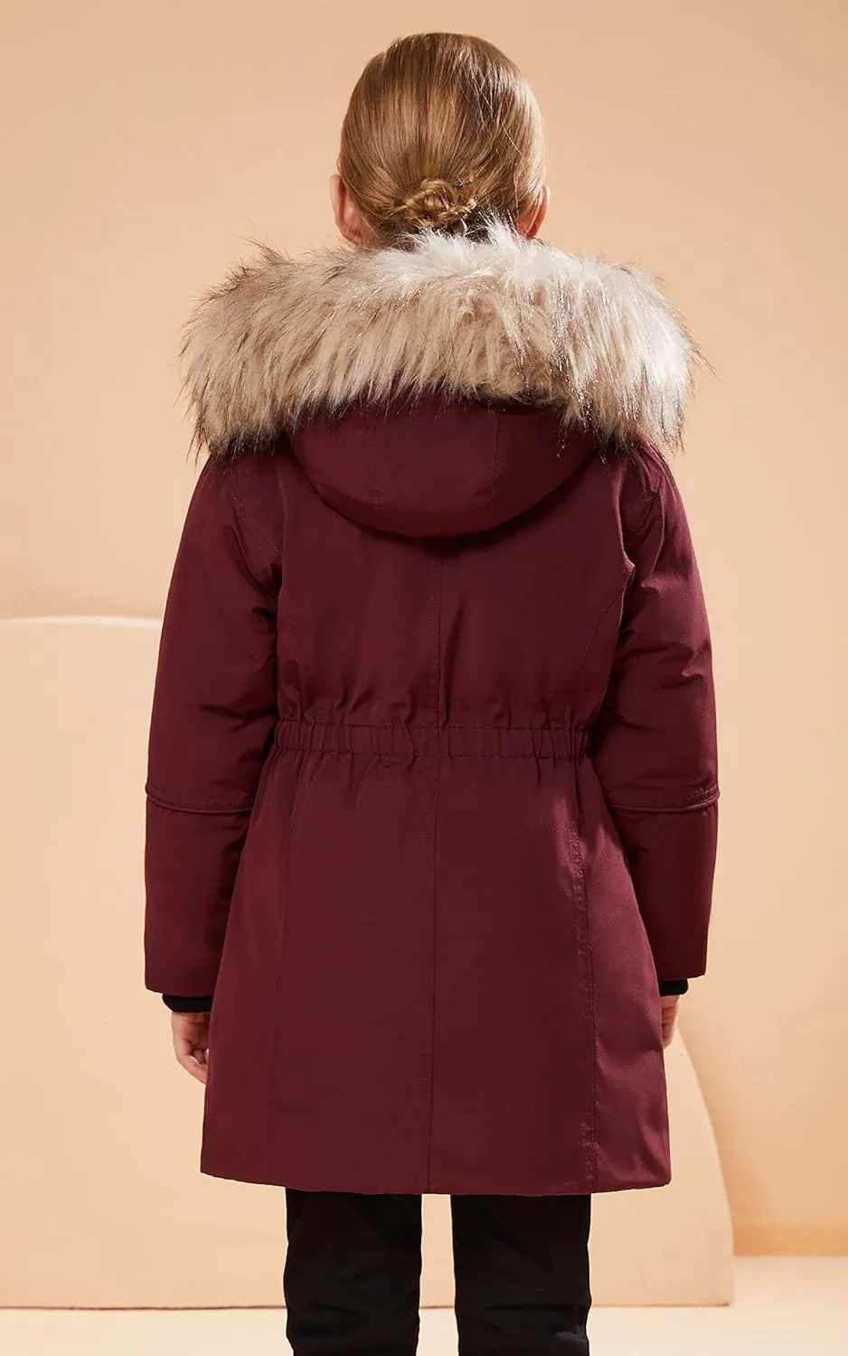 maoo garden Girls Winter Coats Heavyweight Waterproof Jacket Mid-Length Fur Hooded Parka