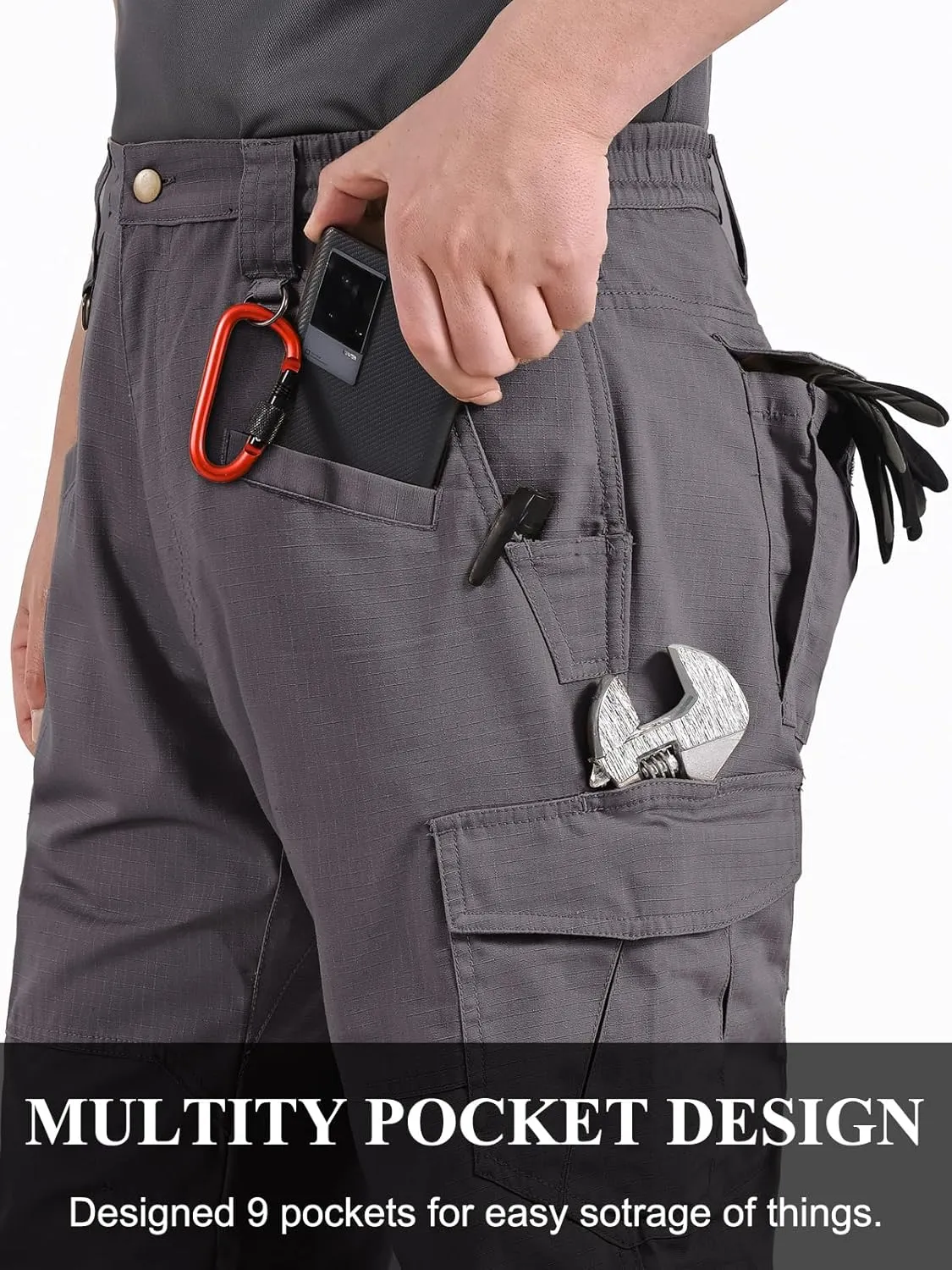 Mens Work Pants Cargo Tactical Construction for Men Ripstop Water Resistant Outdoor Hiking Military Army with Pockets