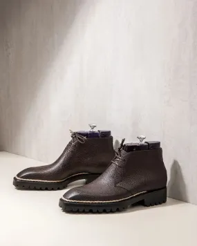Norwegian Welted Brown Leather Pernik Chukka Chunky Boots with Track Sole - AW24 - Hiking and Trekking Boots