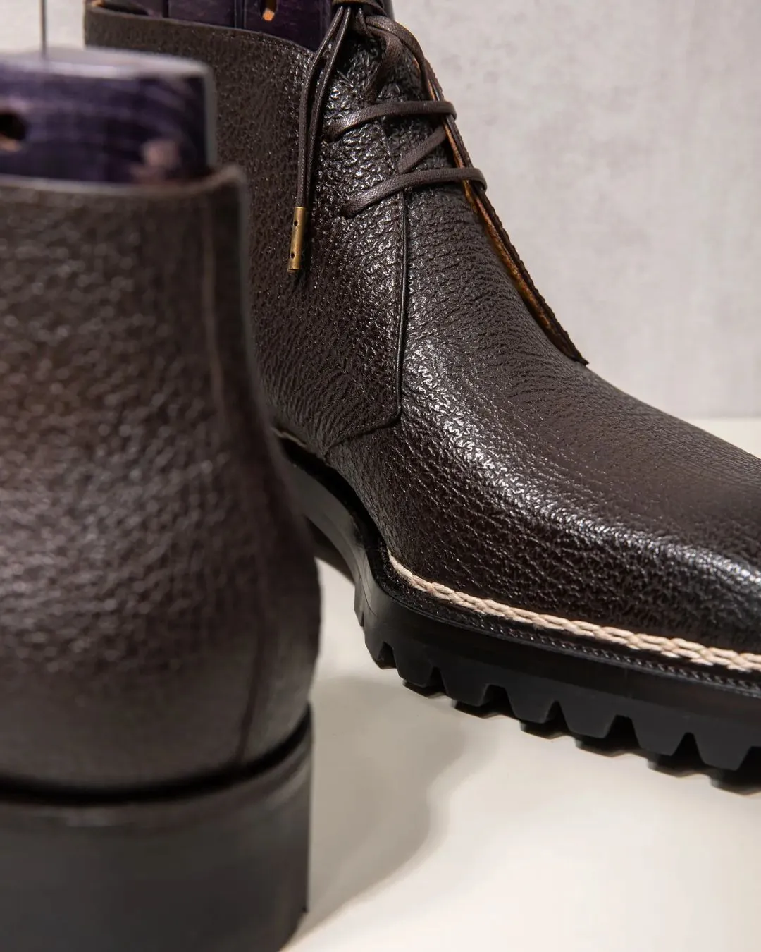 Norwegian Welted Brown Leather Pernik Chukka Chunky Boots with Track Sole - AW24 - Hiking and Trekking Boots