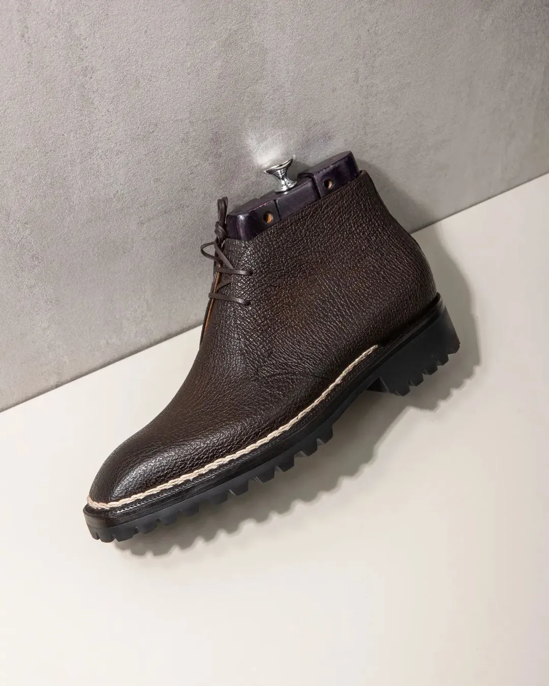 Norwegian Welted Brown Leather Pernik Chukka Chunky Boots with Track Sole - AW24 - Hiking and Trekking Boots