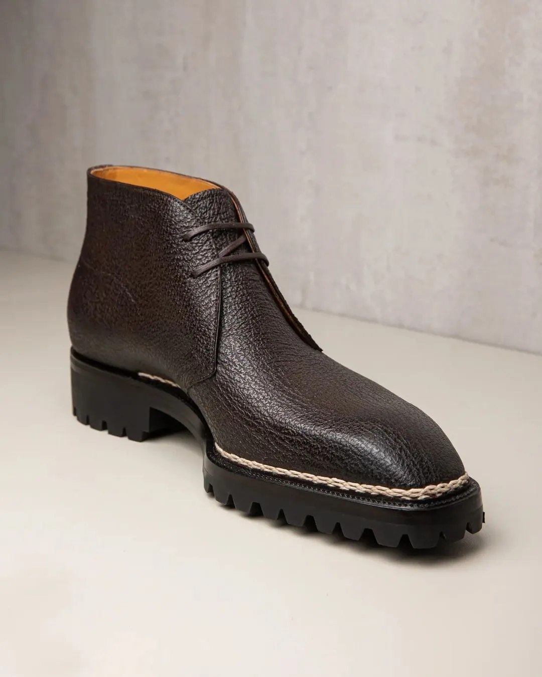 Norwegian Welted Brown Leather Pernik Chukka Chunky Boots with Track Sole - AW24 - Hiking and Trekking Boots