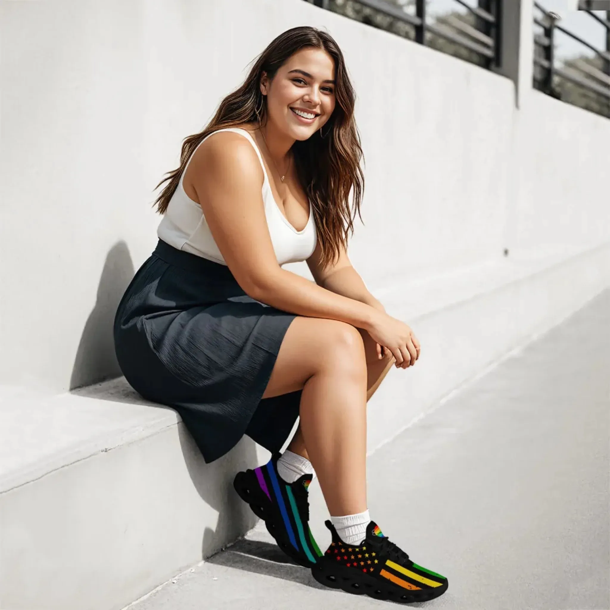Personalized Pride Moon Glow Sneakers, Custom Celestial Rainbow Shoes, Comfortable Walking Shoes