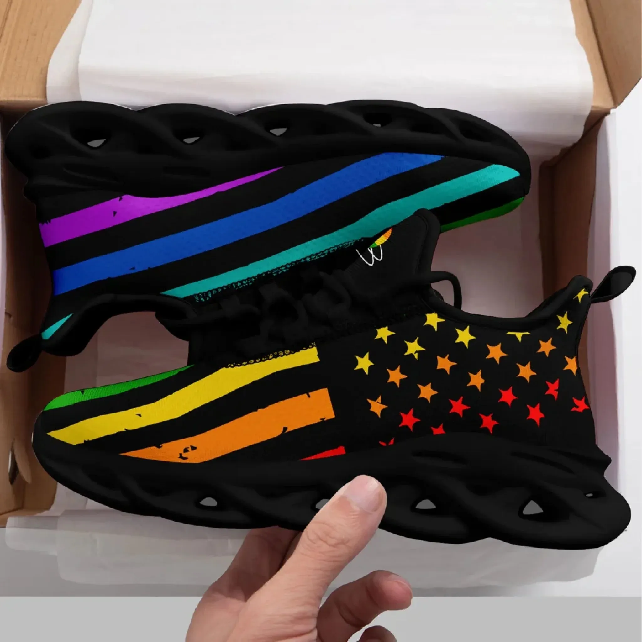 Personalized Pride Moon Glow Sneakers, Custom Celestial Rainbow Shoes, Comfortable Walking Shoes