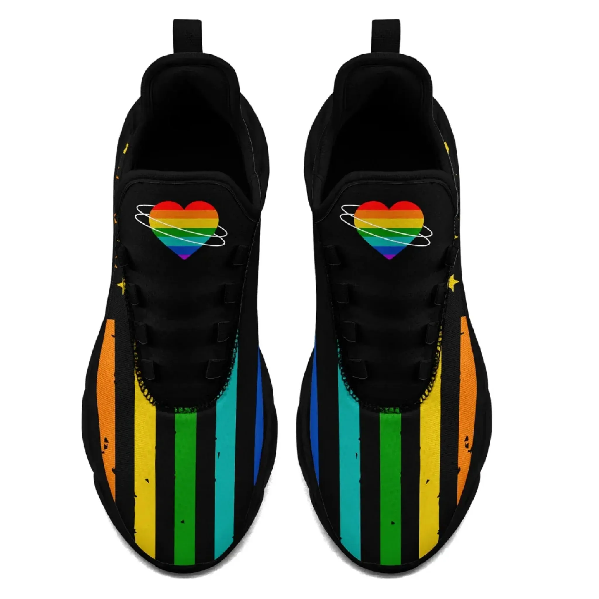 Personalized Pride Moon Glow Sneakers, Custom Celestial Rainbow Shoes, Comfortable Walking Shoes