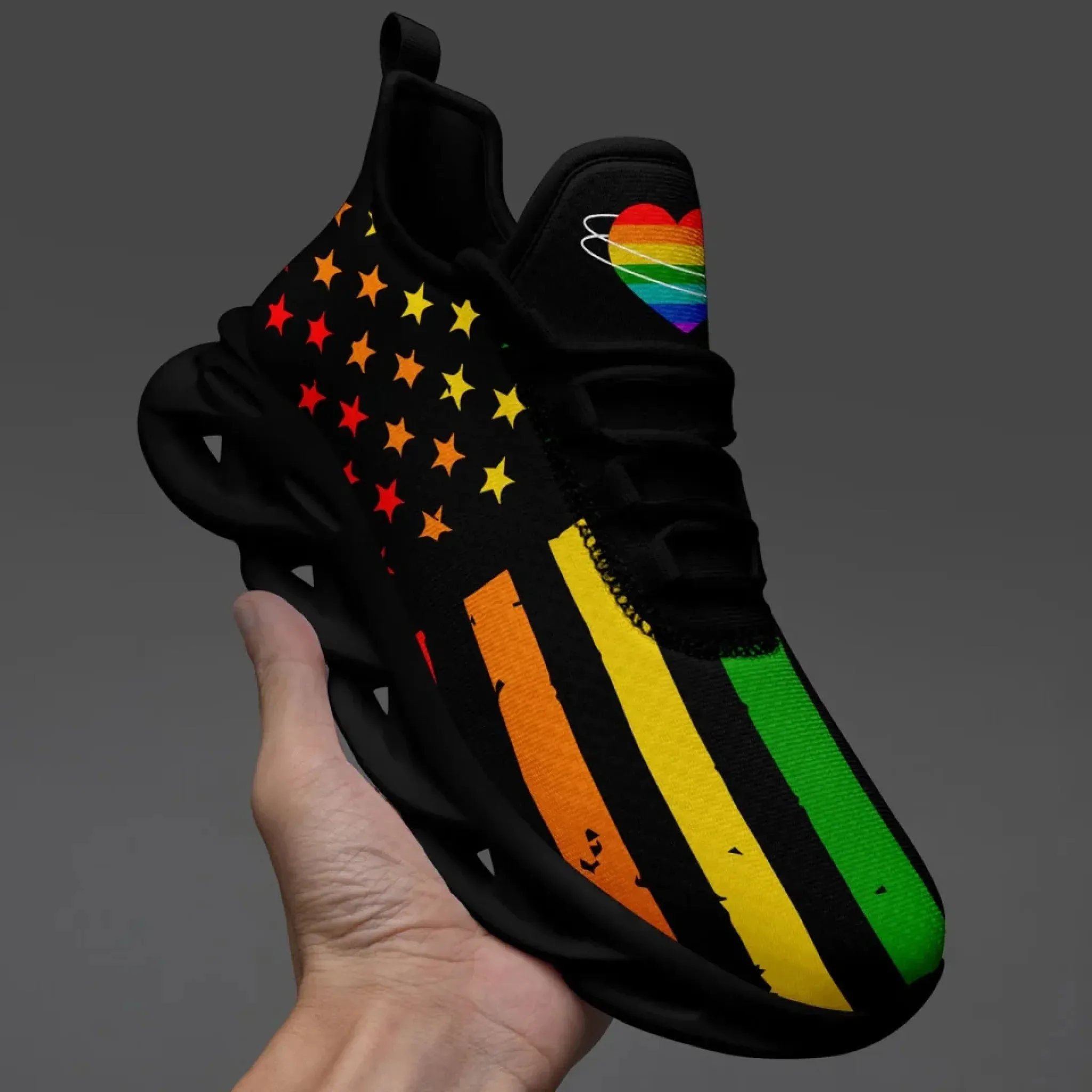 Personalized Pride Moon Glow Sneakers, Custom Celestial Rainbow Shoes, Comfortable Walking Shoes