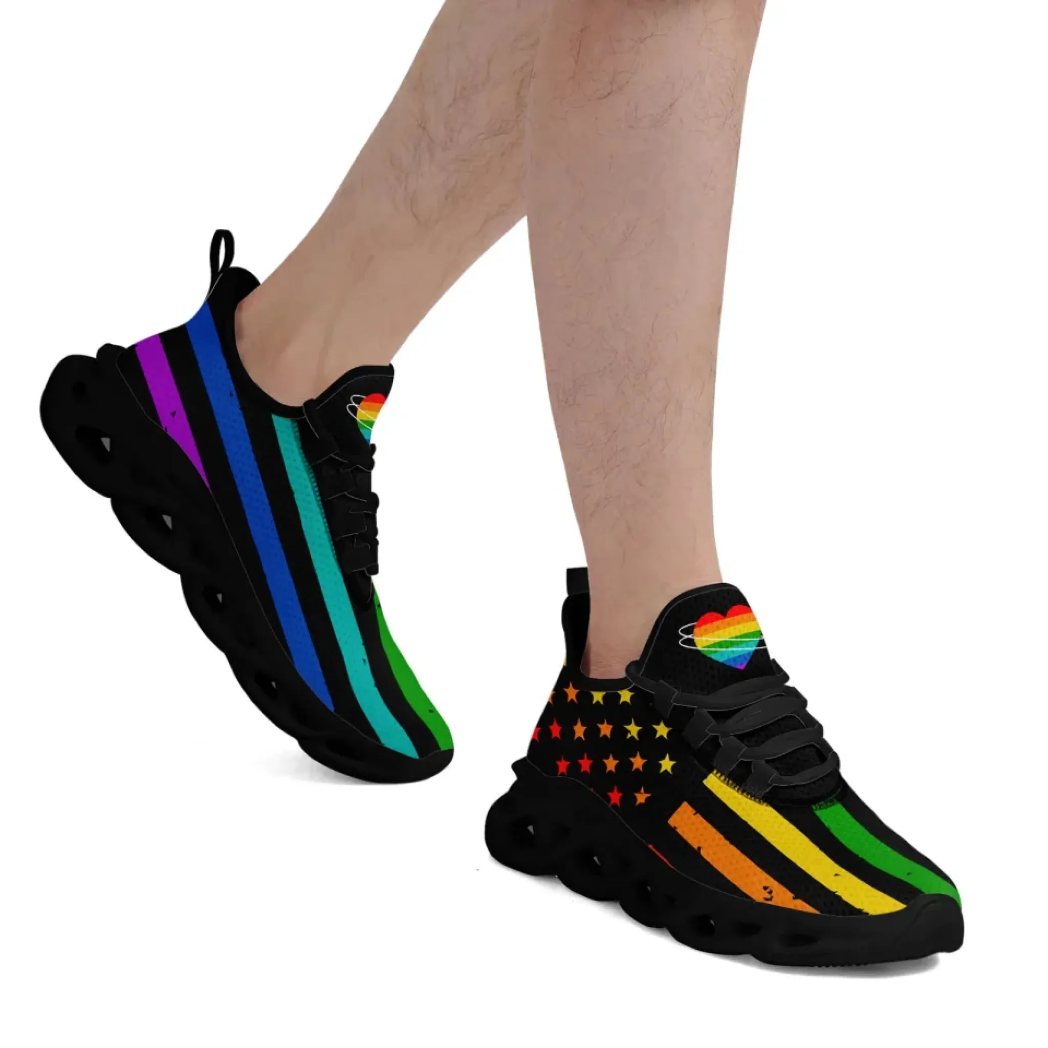 Personalized Pride Moon Glow Sneakers, Custom Celestial Rainbow Shoes, Comfortable Walking Shoes