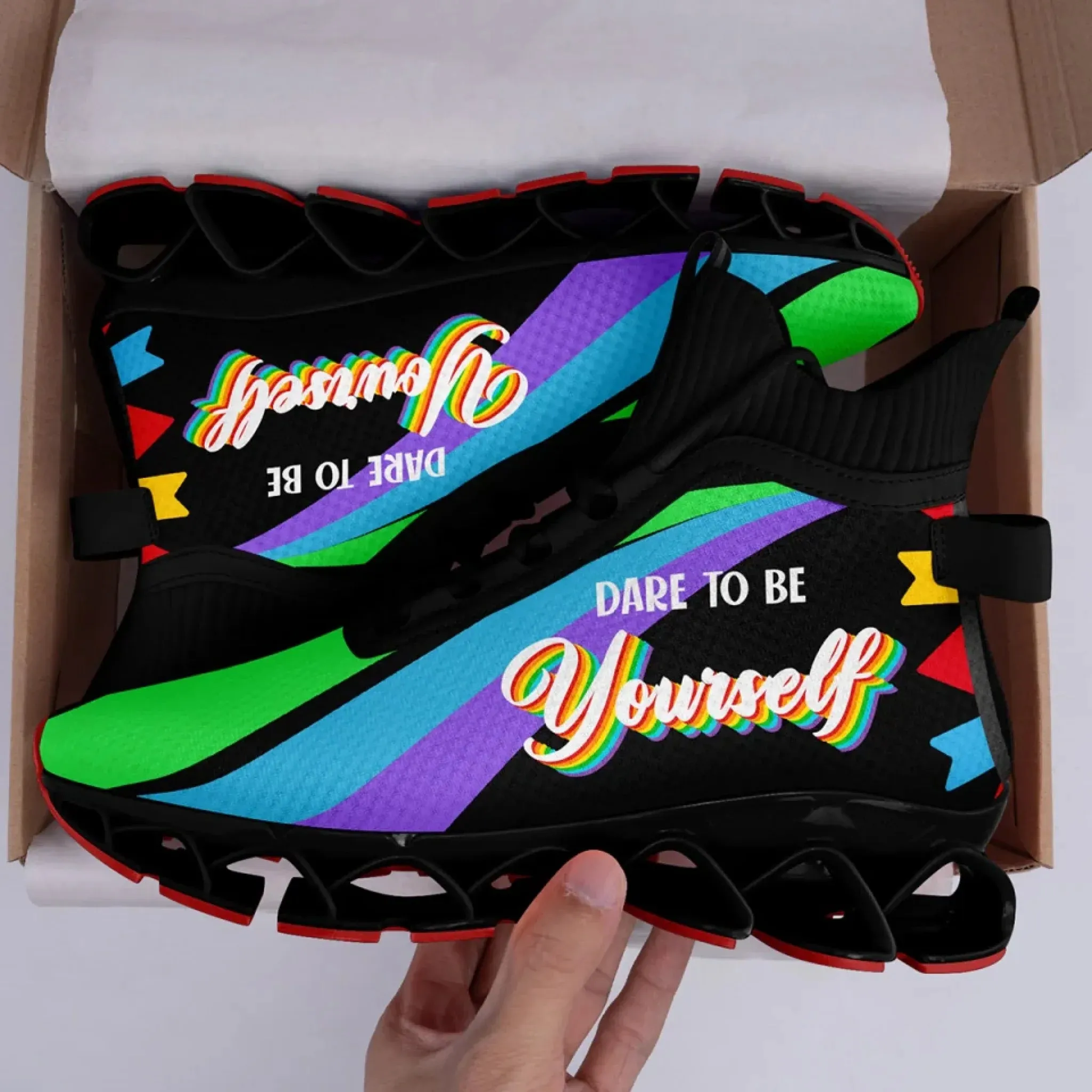 Personalized Rainbow Moonlight Sneakers, Custom Pride Lunar Shoes, Lightweight Sport Shoes