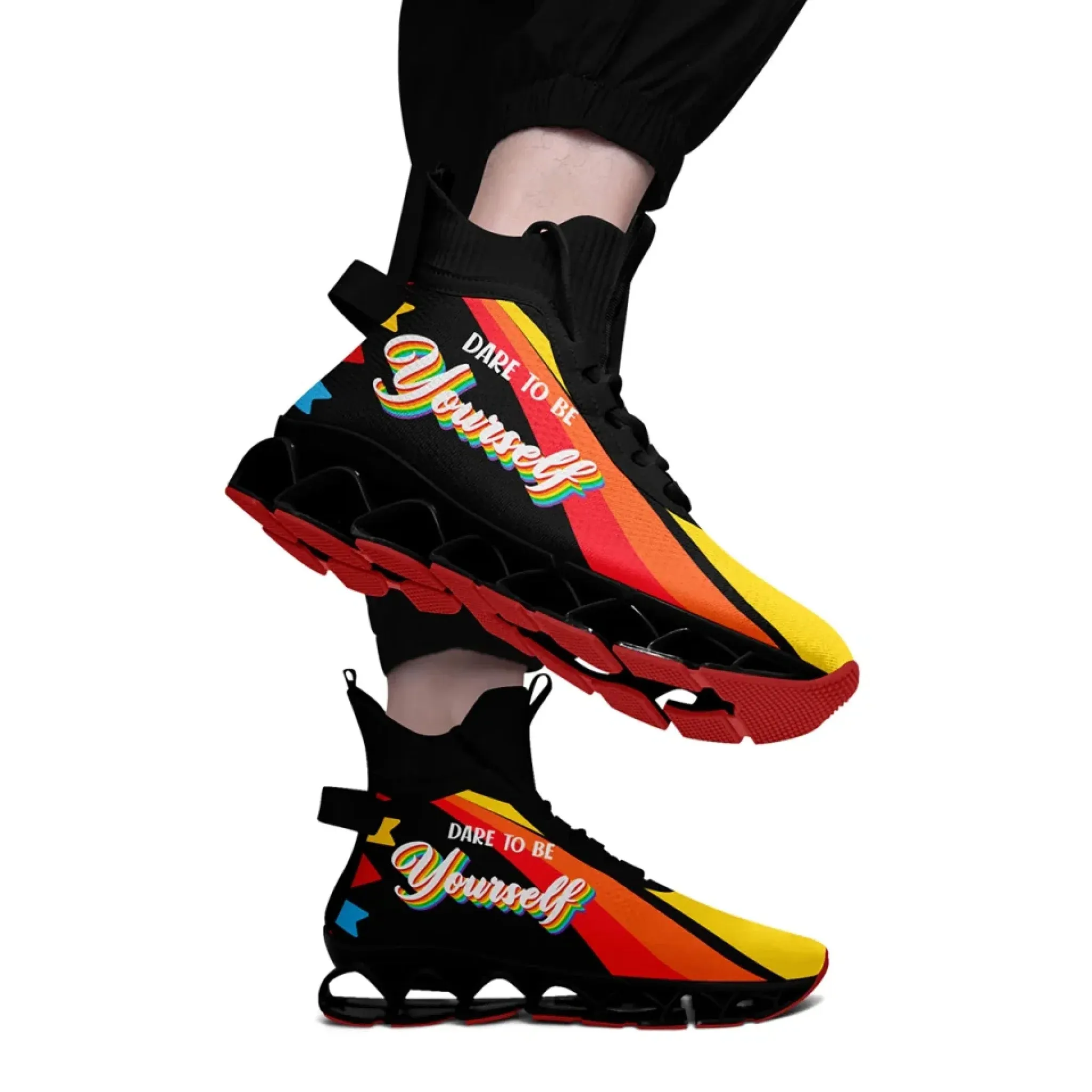 Personalized Rainbow Moonlight Sneakers, Custom Pride Lunar Shoes, Lightweight Sport Shoes