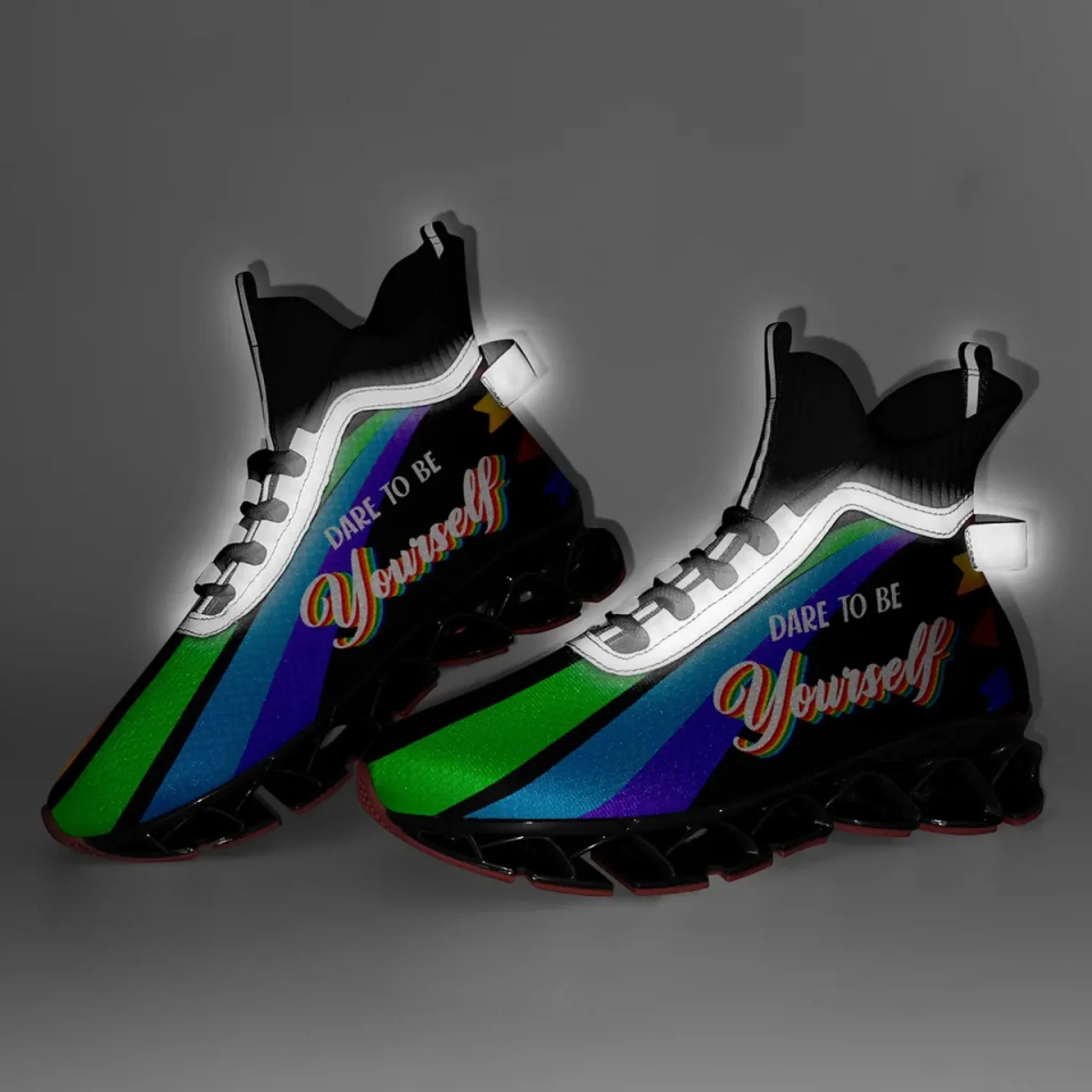 Personalized Rainbow Moonlight Sneakers, Custom Pride Lunar Shoes, Lightweight Sport Shoes
