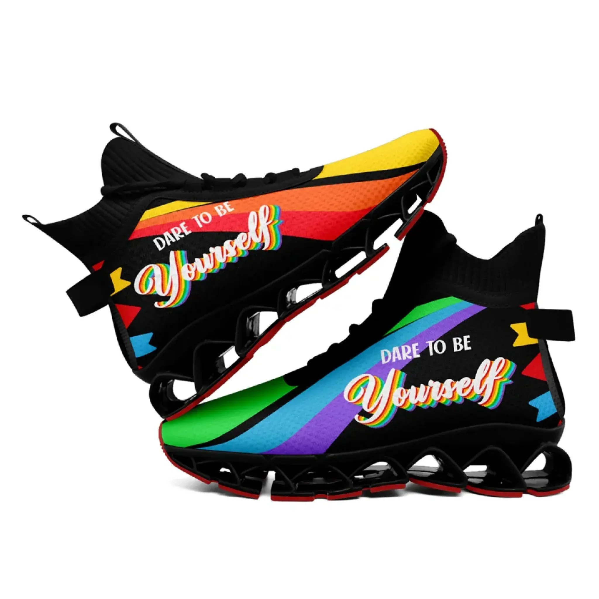Personalized Rainbow Moonlight Sneakers, Custom Pride Lunar Shoes, Lightweight Sport Shoes