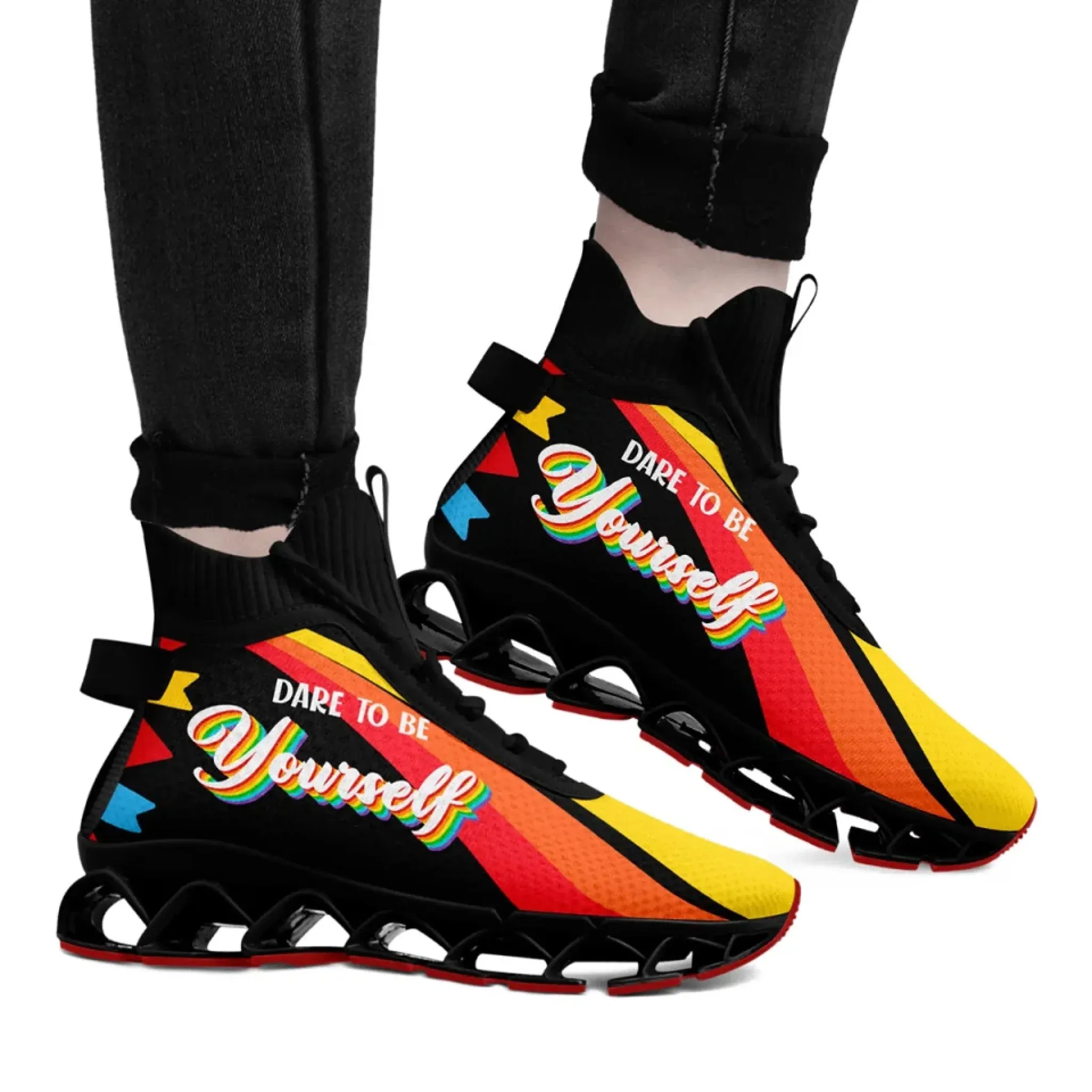 Personalized Rainbow Moonlight Sneakers, Custom Pride Lunar Shoes, Lightweight Sport Shoes