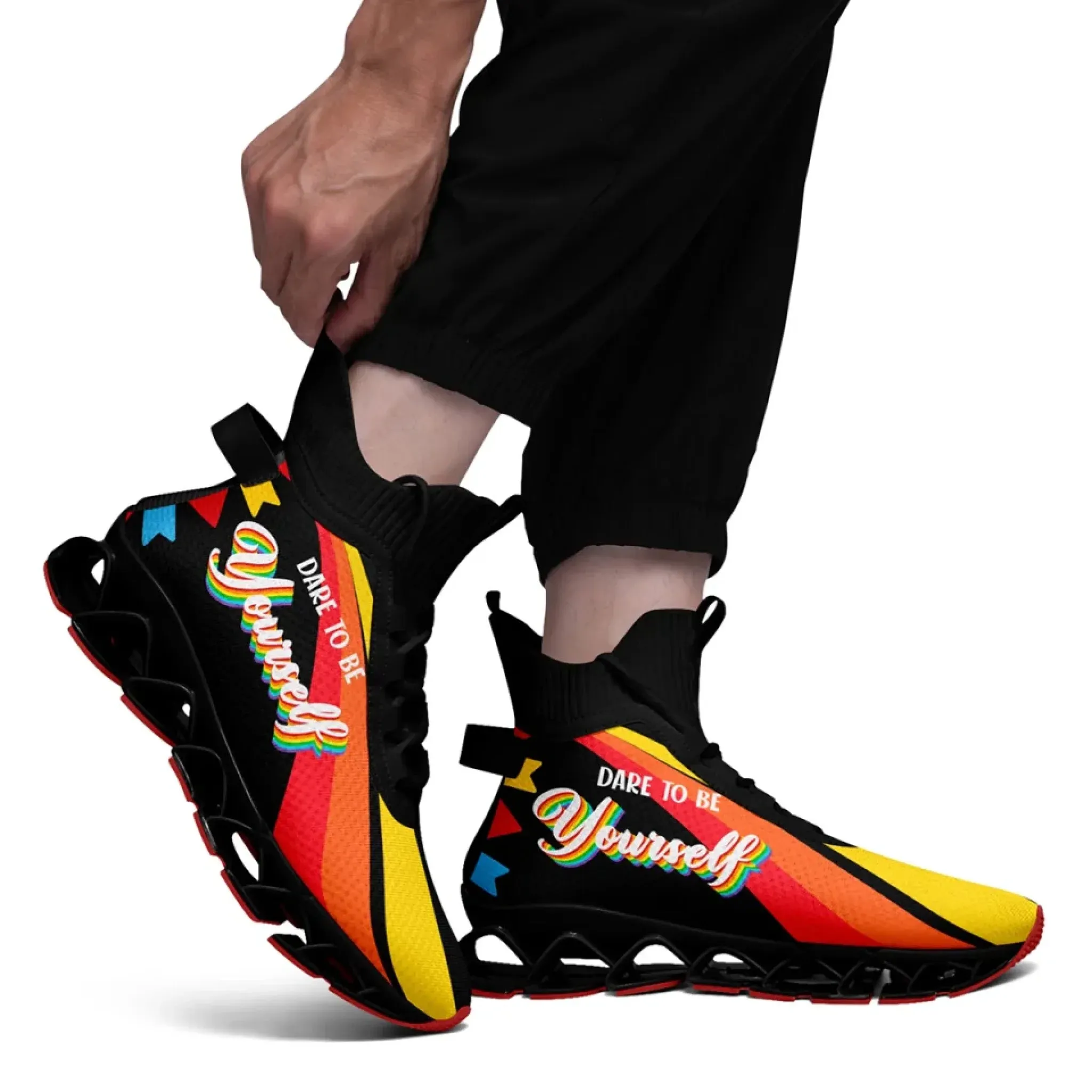 Personalized Rainbow Moonlight Sneakers, Custom Pride Lunar Shoes, Lightweight Sport Shoes
