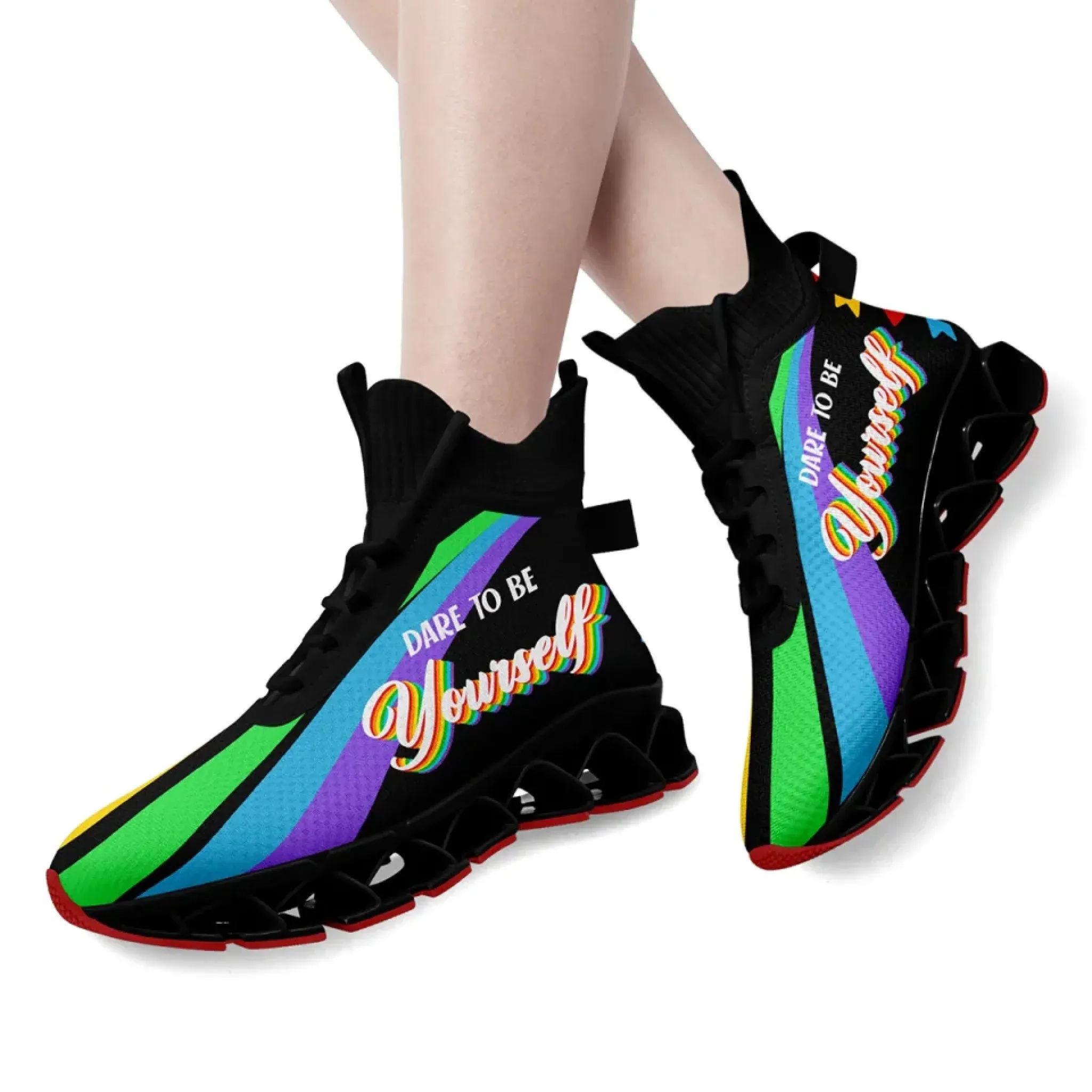 Personalized Rainbow Moonlight Sneakers, Custom Pride Lunar Shoes, Lightweight Sport Shoes