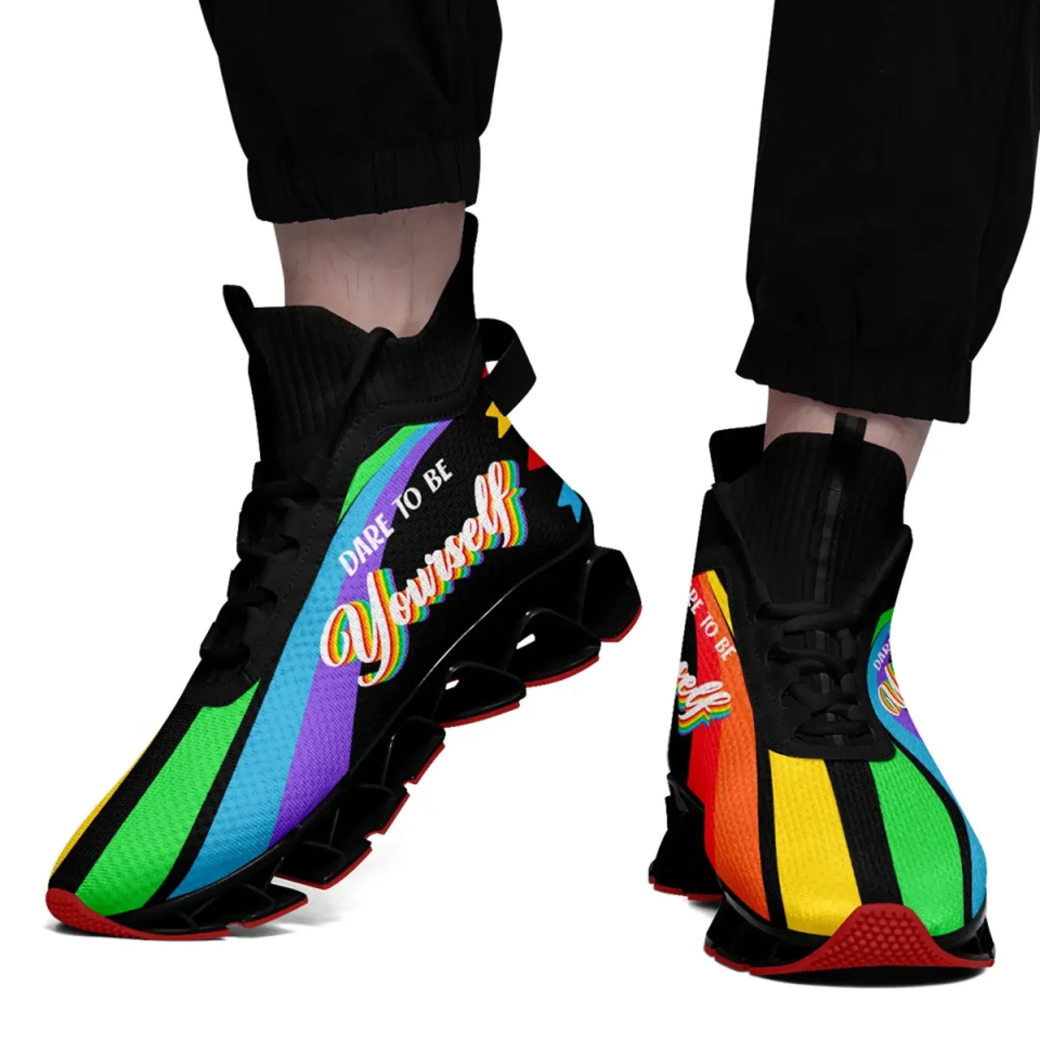 Personalized Rainbow Moonlight Sneakers, Custom Pride Lunar Shoes, Lightweight Sport Shoes