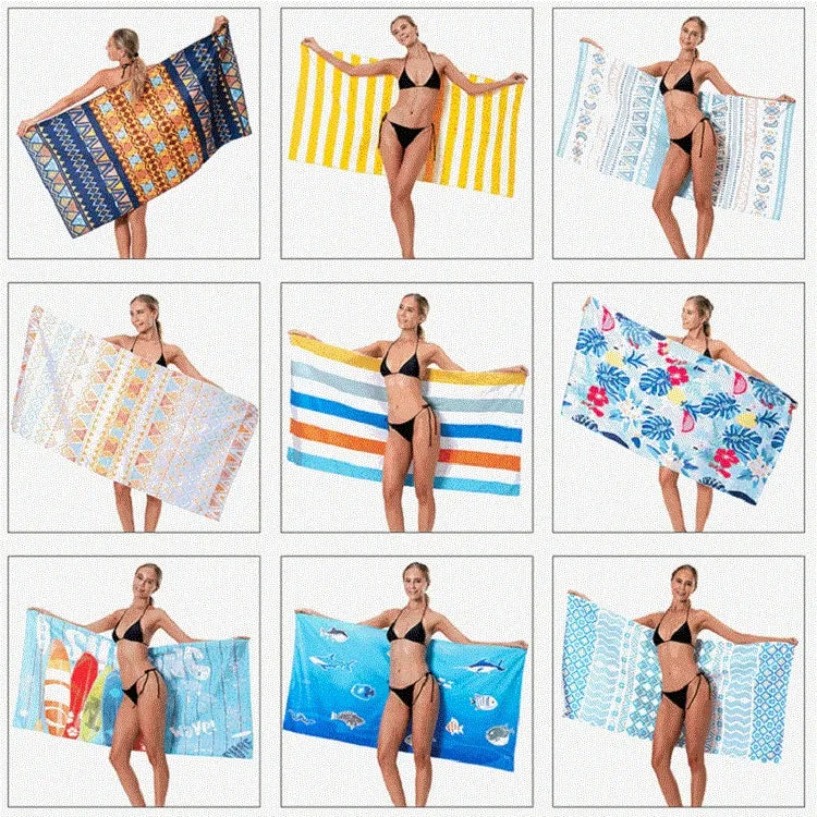 Printed Solid Color Beach Vacation Swimming Bath Towel Beach Towel, Color: Anthocyan Firebird(Round Mesh Bag)