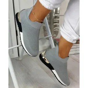 Women Elastic Slip-on Flat Shoes Mesh Upper Breathable Sneakers